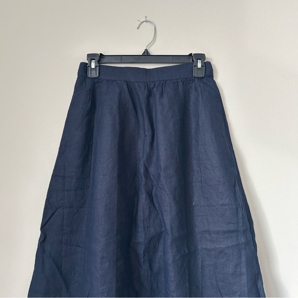 Boden Navy Blue Midi Skirt Verity Linen Classic A-Line Pull On Pockets 4 Petite - Picture 3 of 11
